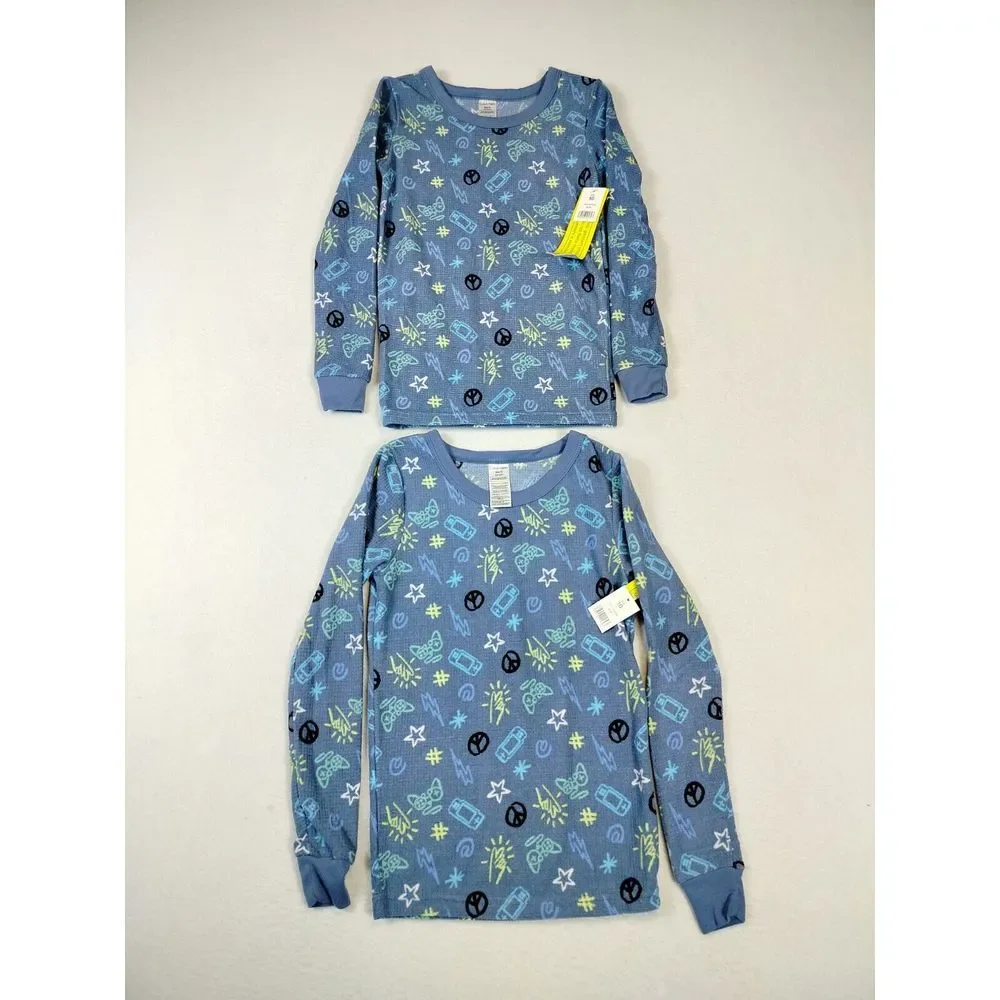Calvin Klein Pajama Shirts Youth Boys Blue‎ 10 Classiccore Long Sleeve Geometric